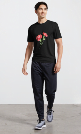 Red Carnation Black T Shirt Mens