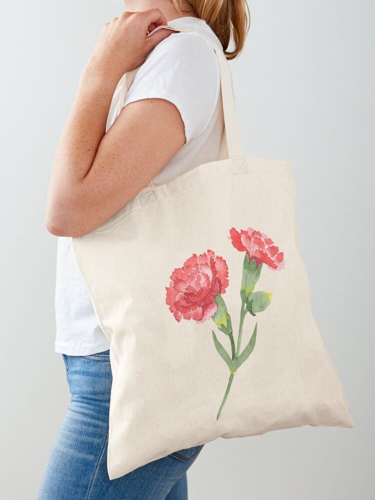Tote Bag of Watercolor Elegance Red Carnation Dianthus